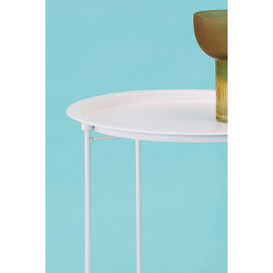 Orsina Acero White Metal Round Side Table with Cross Base