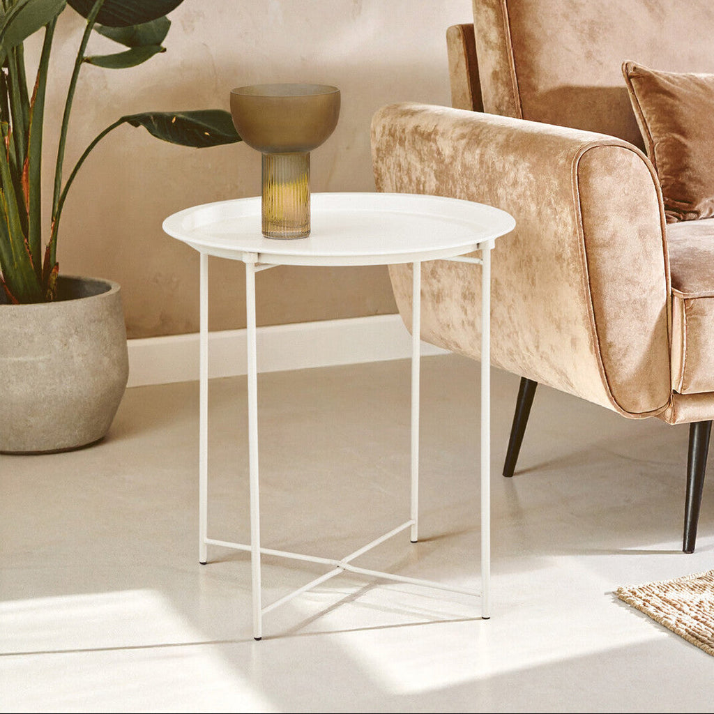 Orsina Acero White Metal Round Side Table with Cross Base