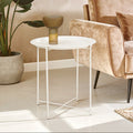 Orsina Acero White Metal Round Side Table with Cross Base