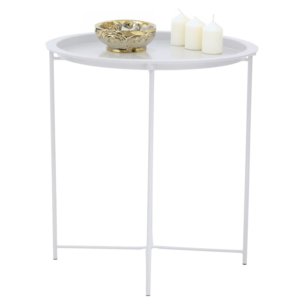 Orsina Acero White Metal Round Side Table with Cross Base