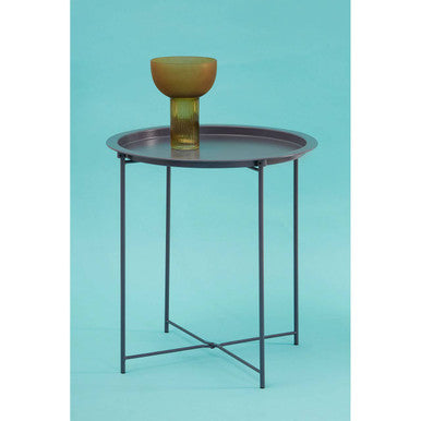 Orsina Acero Grey Metal Round Side Table with Intersecting Base