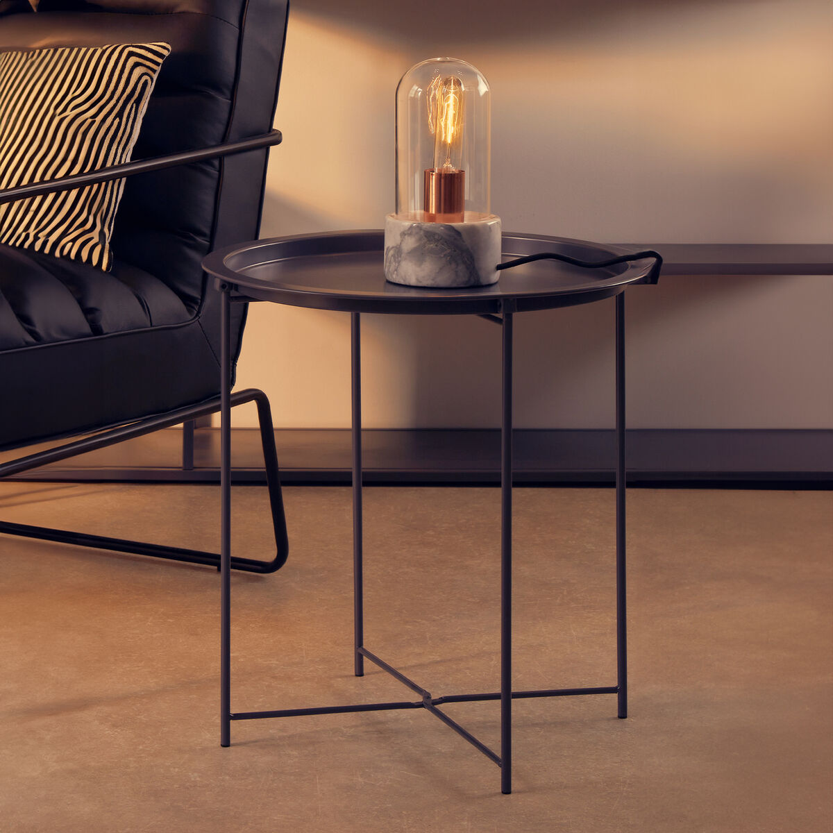 Orsina Acero Grey Metal Round Side Table with Intersecting Base