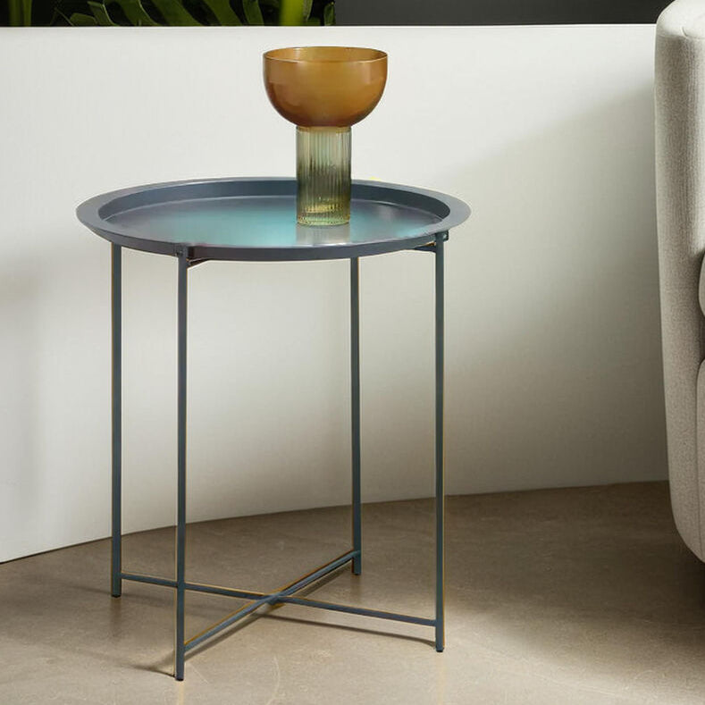 Orsina Acero Grey Metal Round Side Table with Intersecting Base