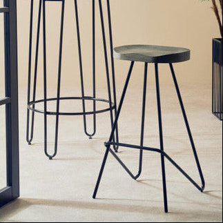 Orsina District Bar Stool – Modern Wooden Top with Metal Legs