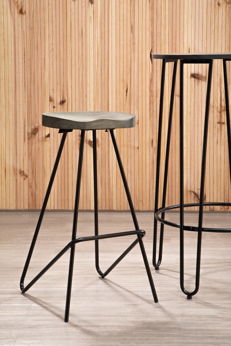Orsina District Bar Stool – Modern Wooden Top with Metal Legs
