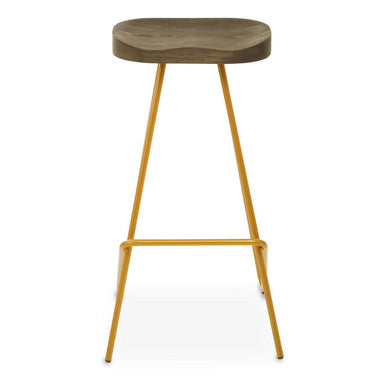 Orsina District Elm Wood Bar Stool | Gold Metal Legs Counter Seating