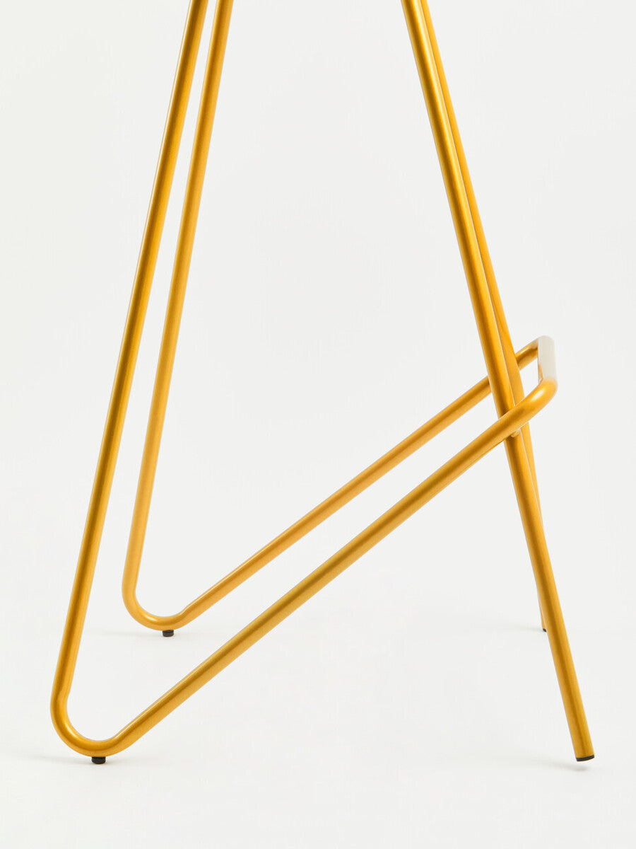 Orsina District Elm Wood Bar Stool | Gold Metal Legs Counter Seating