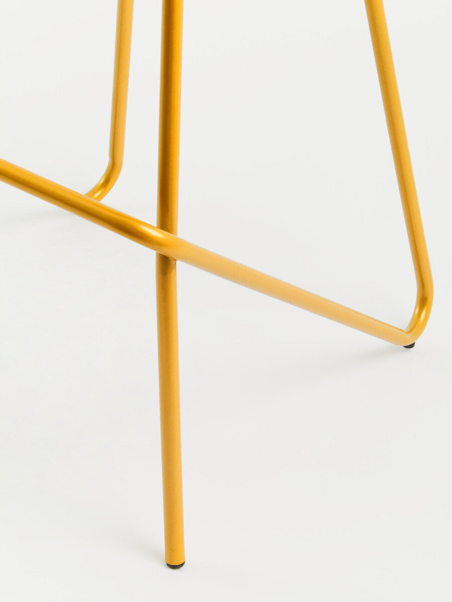 Orsina District Elm Wood Bar Stool | Gold Metal Legs Counter Seating