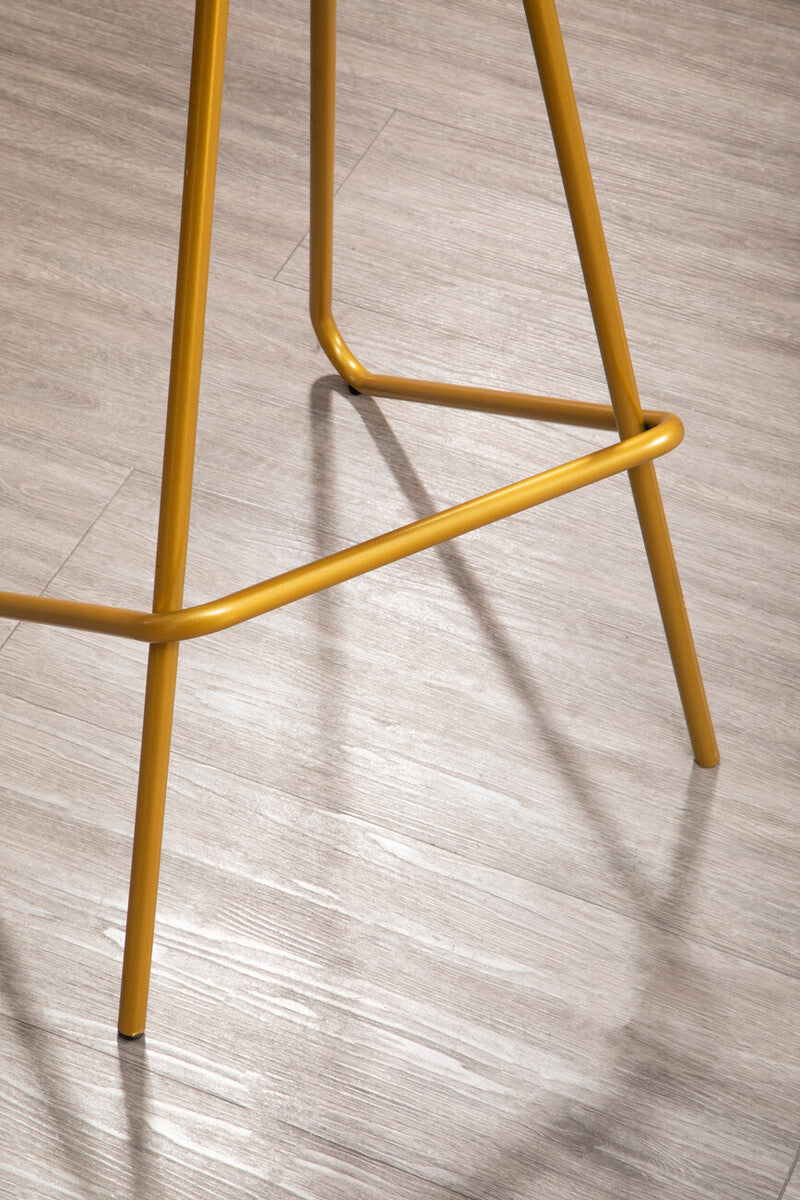 Orsina District Elm Wood Bar Stool | Gold Metal Legs Counter Seating