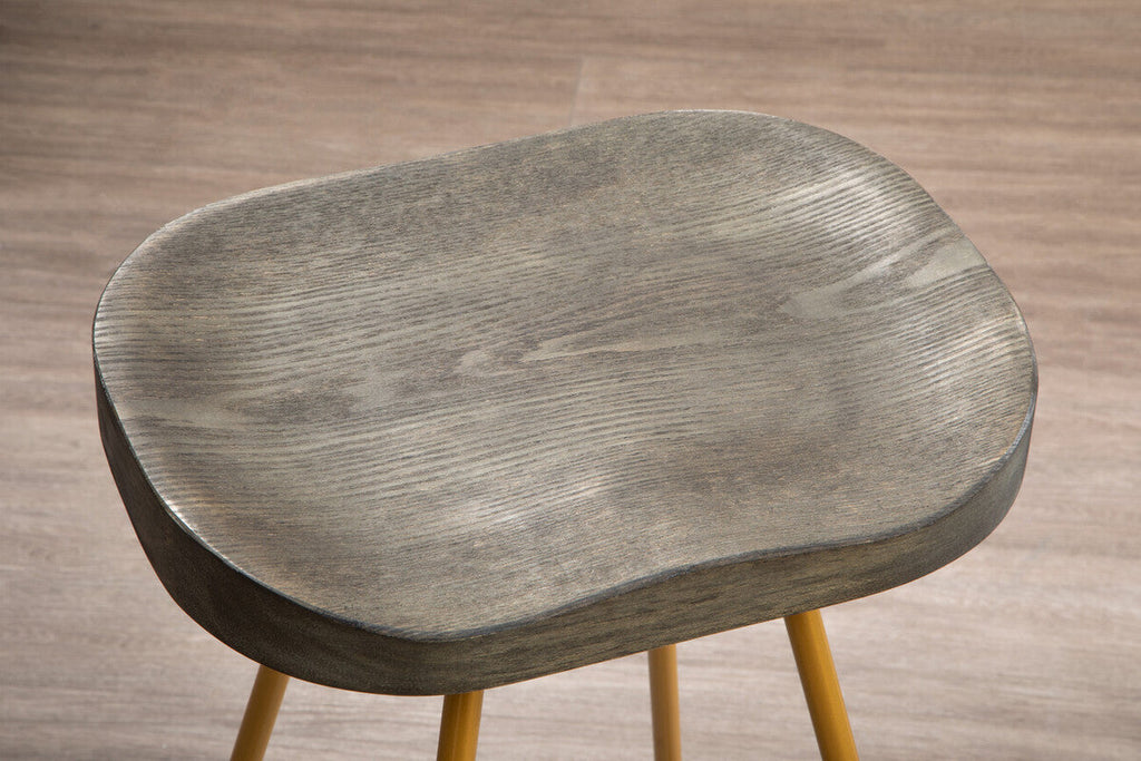 Orsina District Elm Wood Bar Stool | Gold Metal Legs Counter Seating