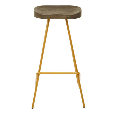 Orsina District Elm Wood Bar Stool | Gold Metal Legs Counter Seating