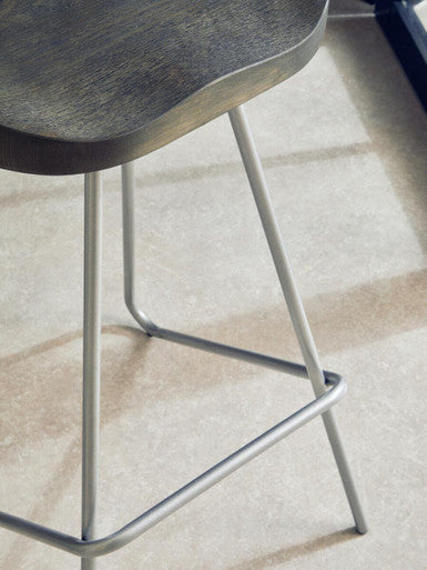 Orsina District Silver Metal Bar Stool with Sculpted Wooden Seat