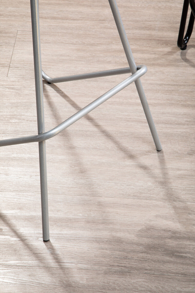 Orsina District Silver Metal Bar Stool with Sculpted Wooden Seat