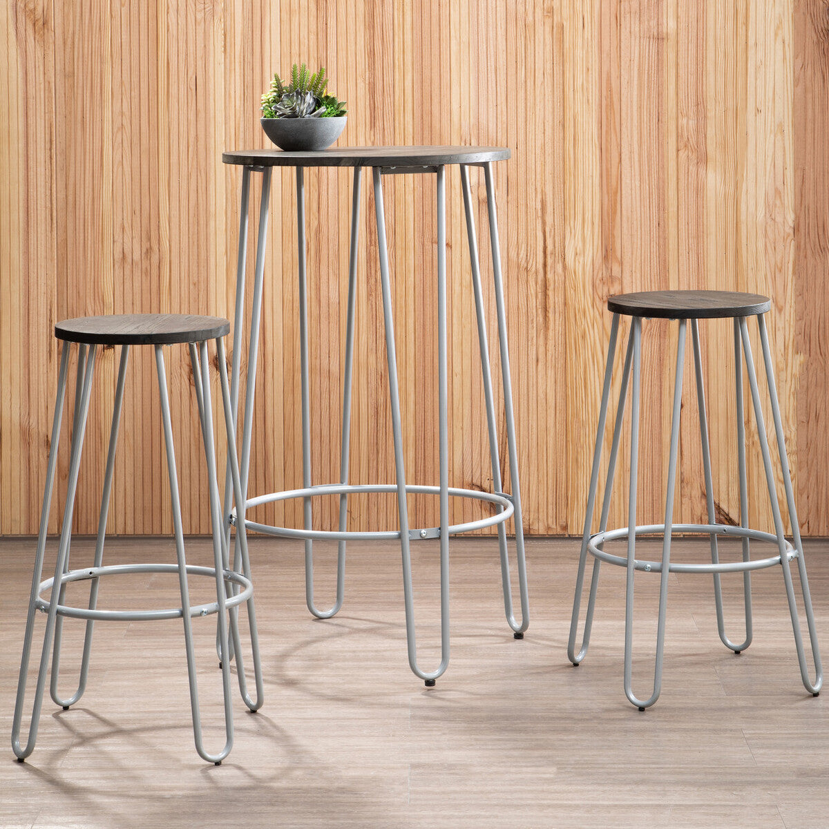 Orsina District 3-Piece Elm Wood Bar Table and Stool Set – Industrial