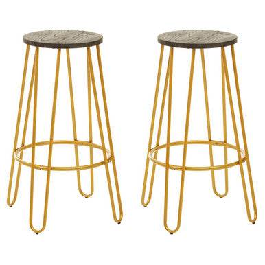 Orsina District 3 Piece Gold Bar Table and Stool Set | Wood Top