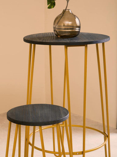 Orsina District 3 Piece Gold Bar Table and Stool Set | Wood Top