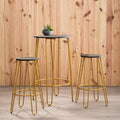 Orsina District 3 Piece Gold Bar Table and Stool Set | Wood Top