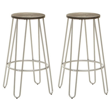 Orsina District 3 Piece Bar Table Set | Silver Frame & Elm Wood