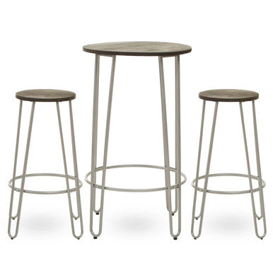 Orsina District 3 Piece Bar Table Set | Silver Frame & Elm Wood
