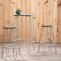 Orsina District 3 Piece Bar Table Set | Silver Frame & Elm Wood