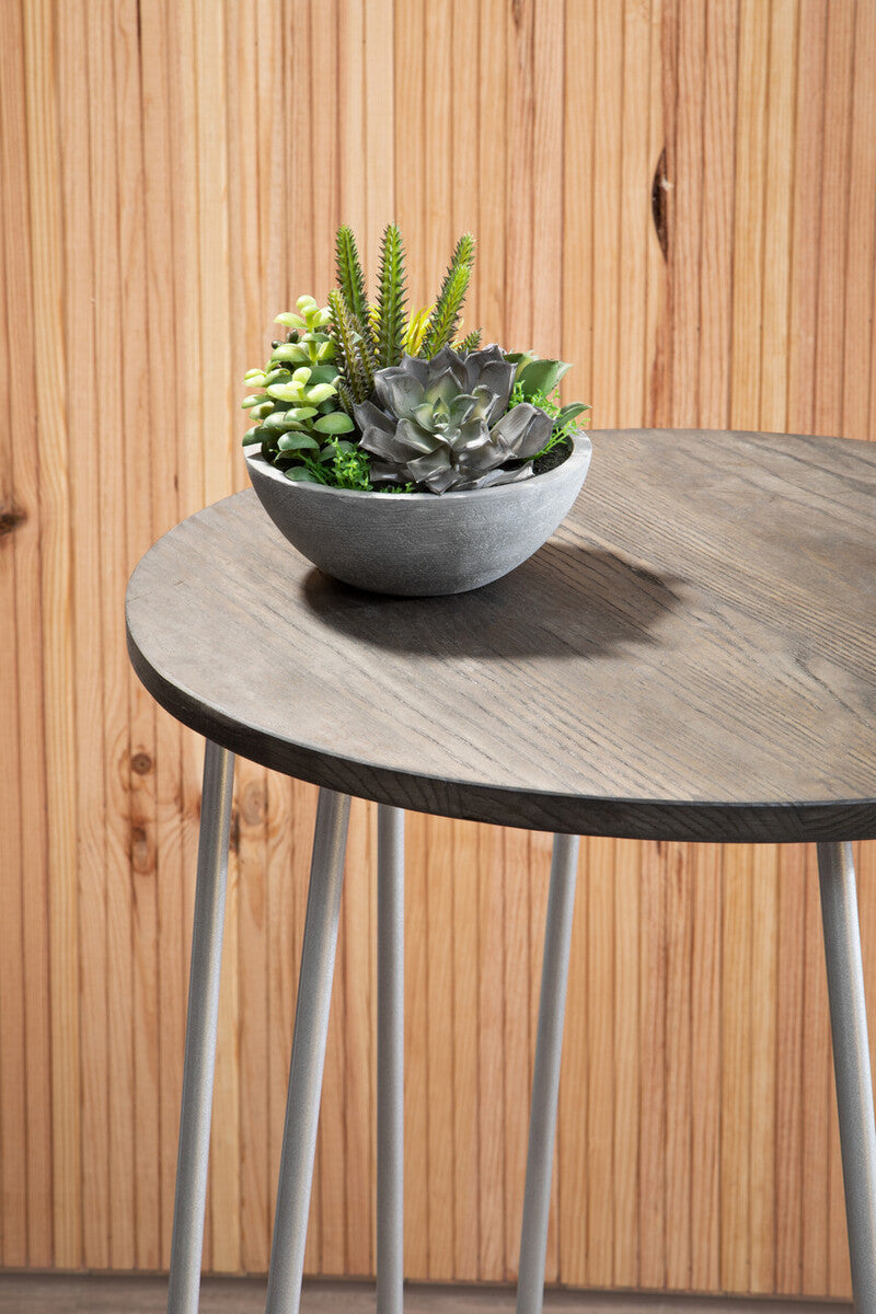 Orsina District 3 Piece Bar Table Set | Silver Frame & Elm Wood