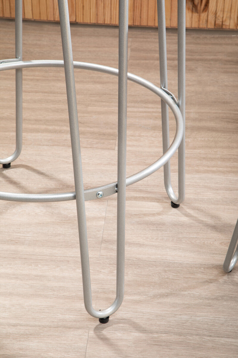 Orsina District 3 Piece Bar Table Set | Silver Frame & Elm Wood