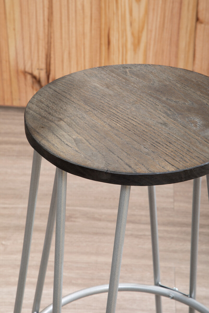 Orsina District 3 Piece Bar Table Set | Silver Frame & Elm Wood