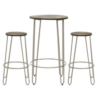 Orsina District 3 Piece Bar Table Set | Silver Frame & Elm Wood