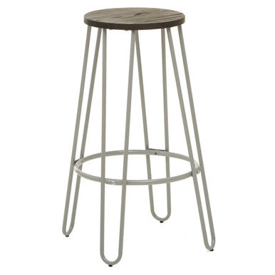 Orsina District Bar Stool – Grey Metal Frame with Elm Wood Seat
