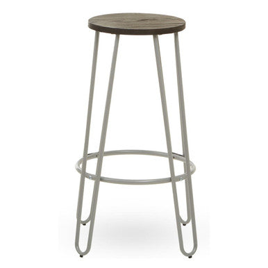 Orsina District Bar Stool – Grey Metal Frame with Elm Wood Seat