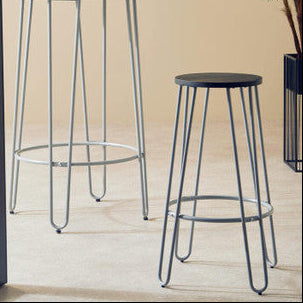 Orsina District Bar Stool – Grey Metal Frame with Elm Wood Seat
