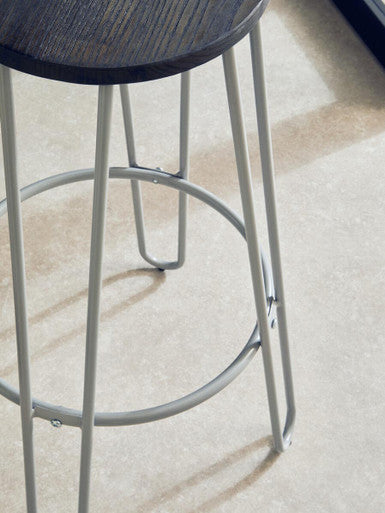 Orsina District Bar Stool – Grey Metal Frame with Elm Wood Seat