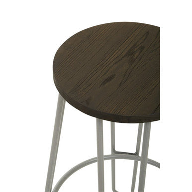 Orsina District Bar Stool – Grey Metal Frame with Elm Wood Seat