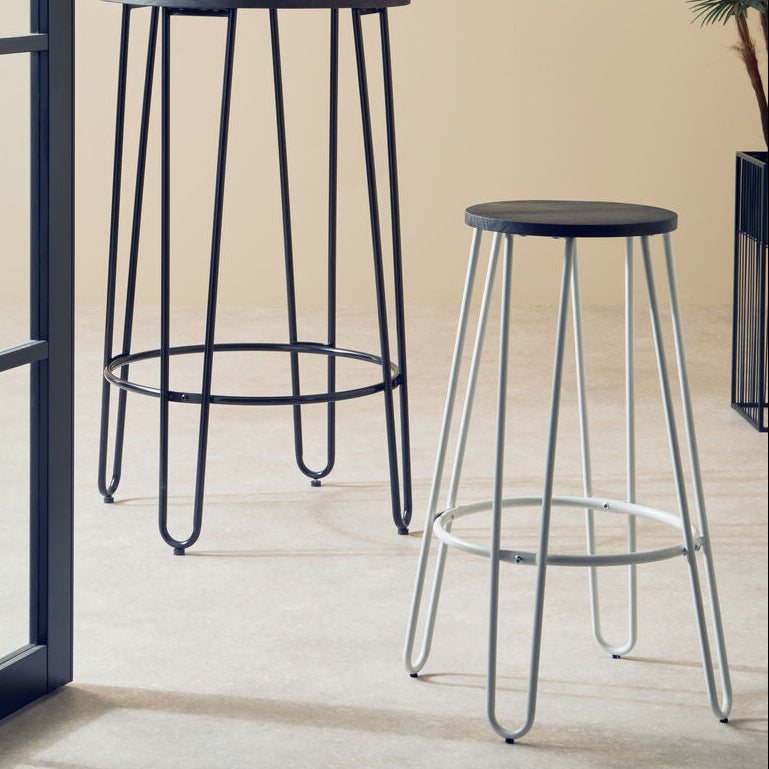 Orsina District Bar Stool – White Metal Frame with Elm Wood Seat