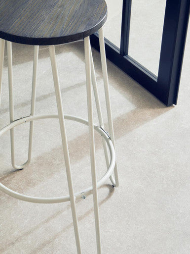 Orsina District Bar Stool – White Metal Frame with Elm Wood Seat