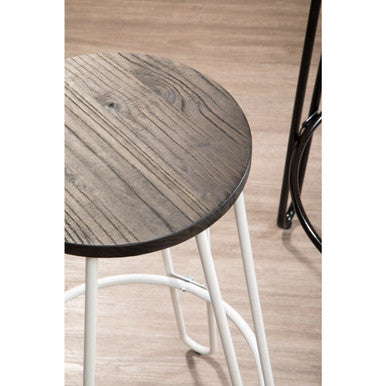 Orsina District Bar Stool – White Metal Frame with Elm Wood Seat