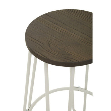 Orsina District Bar Stool – White Metal Frame with Elm Wood Seat