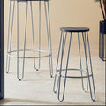 Orsina District Barstool – Elm Wood Seat with Silver Metal Legs