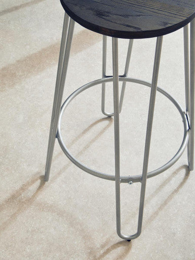 Orsina District Barstool – Elm Wood Seat with Silver Metal Legs