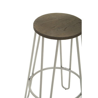 Orsina District Barstool – Elm Wood Seat with Silver Metal Legs