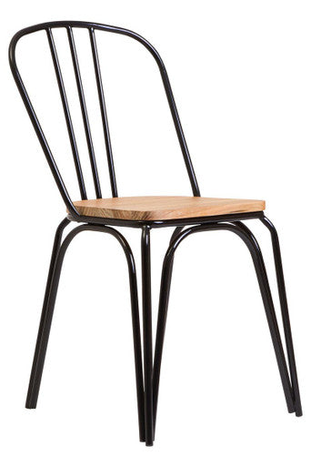 Orsina District Industrial Dining Chair - Elm Wood & Black Metal