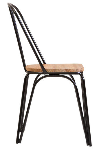 Orsina District Industrial Dining Chair - Elm Wood & Black Metal