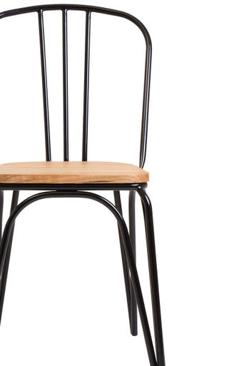 Orsina District Industrial Dining Chair - Elm Wood & Black Metal