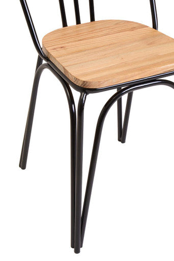 Orsina District Industrial Dining Chair - Elm Wood & Black Metal
