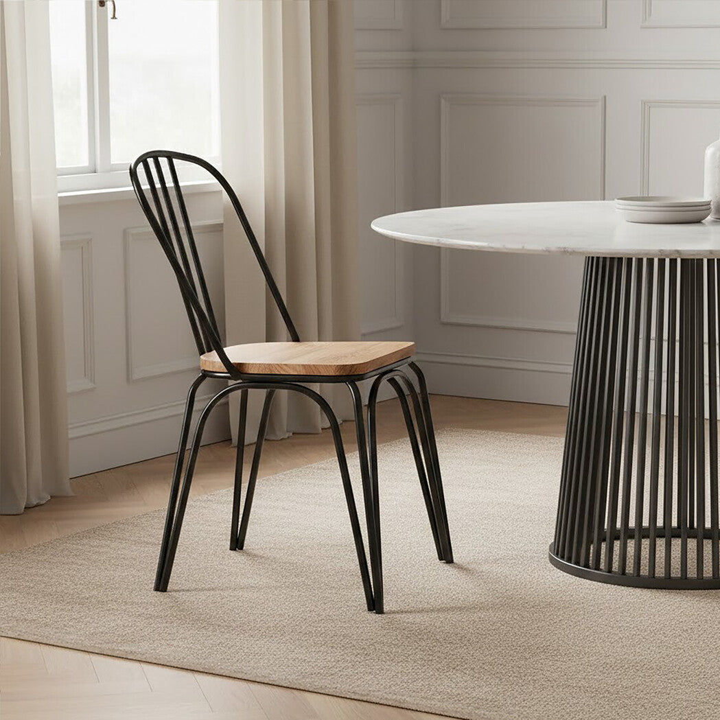 Orsina District Industrial Dining Chair - Elm Wood & Black Metal