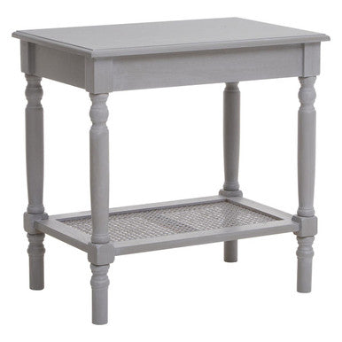 Orsina Slate Grey Wooden Side Table with Cane Webbing and Shelf