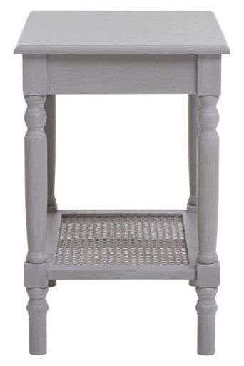Orsina Slate Grey Wooden Side Table with Cane Webbing and Shelf