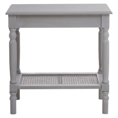 Orsina Slate Grey Wooden Side Table with Cane Webbing and Shelf