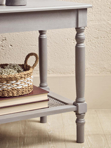 Orsina Slate Grey Wooden Side Table with Cane Webbing and Shelf