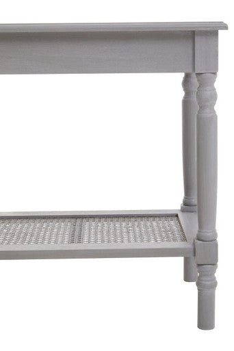 Orsina Slate Grey Wooden Side Table with Cane Webbing and Shelf